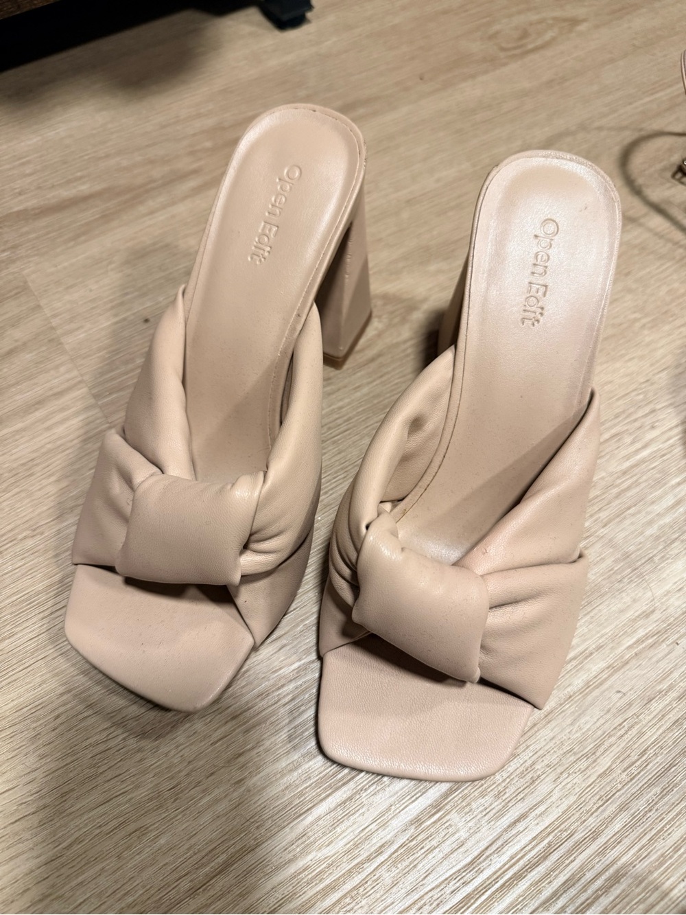 Open Edit Nude Knot-Detail Block Heel Mules
